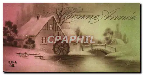 Cartes postales Fantaisie Bonne annee Moulin a eau