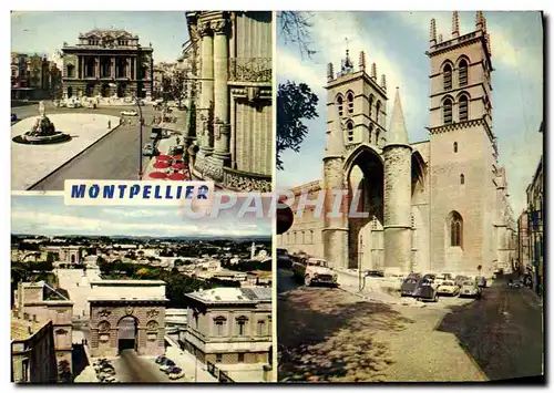 Moderne Karte Montpellier Place de la Comedie et theatre Arc de Triomphe et chateau d&#39eau Cathedrale St Pie