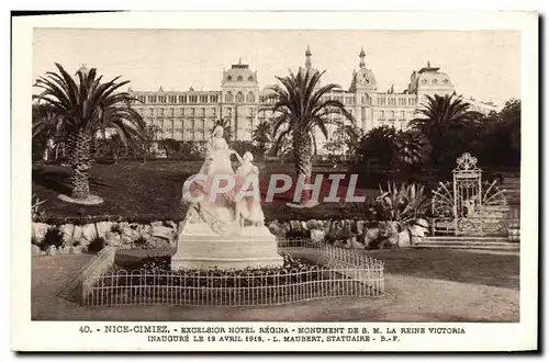 Cartes postales Nice Cimiez Excelsior Hotel Regina Monument de S M La Reine Victoria