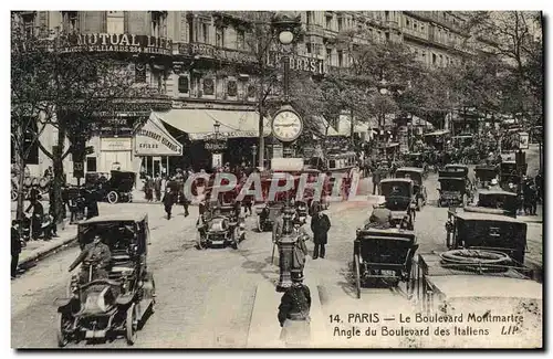 Cartes postales Paris Le Boulevard Montmartre Angle du Boulevard des Italiens Automobile