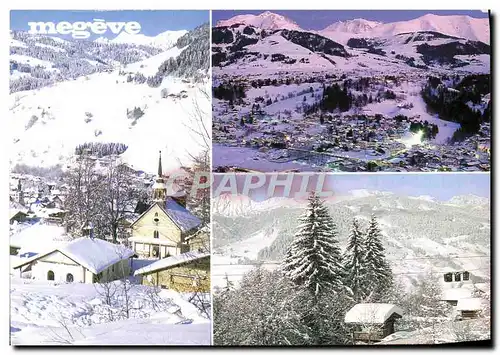 Moderne Karte Megeve Le Calvaire Vue generale et le Mont Blanc Le telepherique du Mont d&#39Arbois