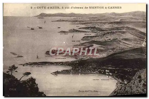 Cartes postales Cote D&#39Azur A Vol D&#39Oiseau De Menton A Cannes