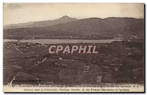 Ansichtskarte AK Panorama De Fontarabie D&#39Hendaye De Behobie Ile Des Faisans et de la chaine des Pyrenees