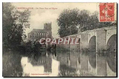 Cartes postales Mantes La Jolie Le Vieux Pont Et I'Eglise