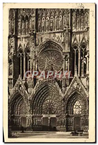 Ansichtskarte AK Reims La Cathedrale Le Grand Portail et la Rosace