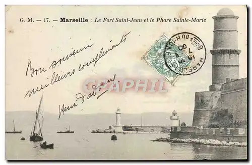 Ansichtskarte AK Marseille Le Fort Saint Jean et le Phare Sainte Marie Phare