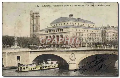 Ansichtskarte AK Paris Theatre Sarah Bernhardt La Tour St Jacques Bateau Peniche