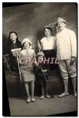 CARTE PHOTO Famille Jean Troyes Peche Folklore