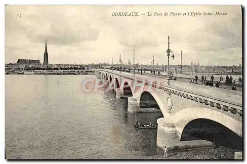 Cartes postales Bordeaux Le pont de pierre et l'eglise Saint Michel