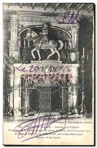 Cartes postales Suzanne Interieur Du Chateau cheminee de la salle a manger et statue de Jehan III d&#39Estournel