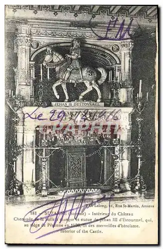 Cartes postales Suzanne Interieur Du Chateau cheminee de la salle a manger et statue de Jehan III d'Estournel