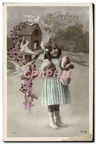 Cartes postales Fantaisie Enfants Oeufs Paques Colombes