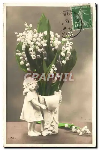 Cartes postales Fantaisie Fleurs Muguet Santon Enfant