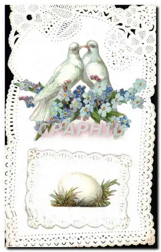 Cartes postales Brodee Fantaisie Fleurs Colombes Oeuf