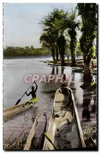 Moderne Karte L&#39Afrique En Couleurs Scene De Vie Au Bord Du Fleuve