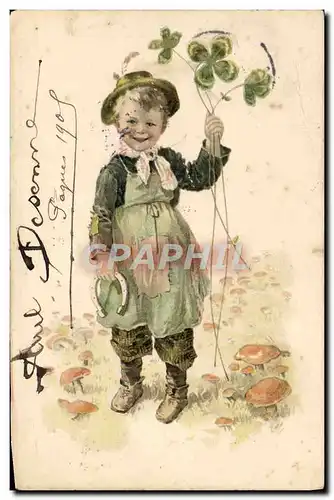 Cartes postales Fantaisie Enfant Trefles Champignon