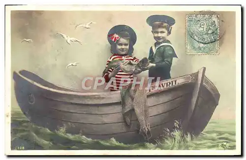 Cartes postales Fantaisie Enfants Marins 1er Avril