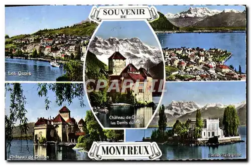 Cartes postales moderne Souvenir De Montreux Les quais Vue generale Chateau de Chillon