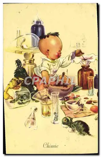 Cartes postales Fantaisie Enfant Chimie Chat