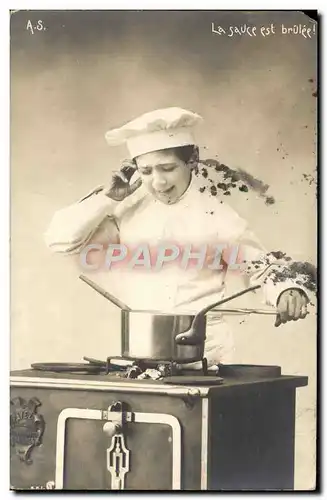 Cartes postales La Sauce Est Brulee Enfant Chef