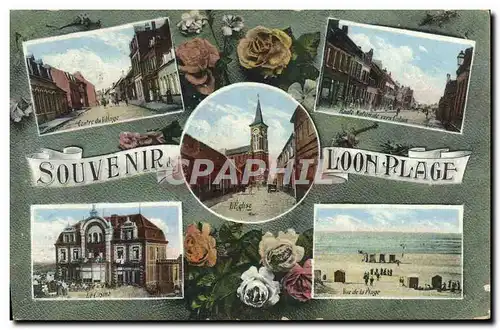 Cartes postales Souvenir Loon Plage Centre du village Route nationale vers Calais Vue de la page L&#39eglise
