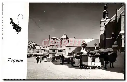 Cartes postales moderne Megeve La place de l&#39eglise et les traineaux