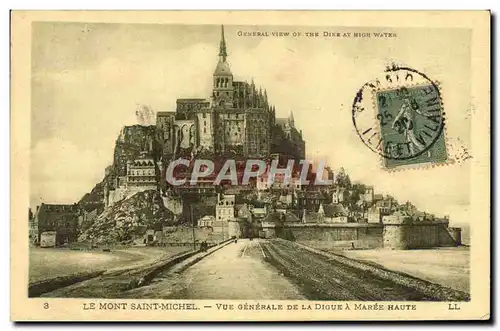 Cartes postales Le Mont Saint Michel Vue generale de la digue a maree haute