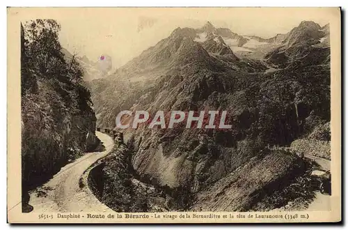 Cartes postales Dauphine Route De La Berarde Le Virage De La Bernardiere et la tete de Lauranoure