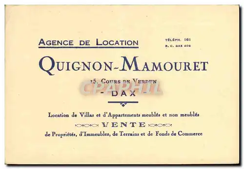 Carte de visite Quignon Mamouret Cours de Verdun Dax