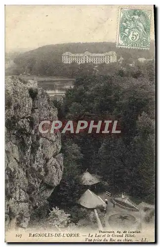 Cartes postales Bagnoles De L&#39Orne Le Lac Et Le Grand Hotel Vue prise du roc au chien