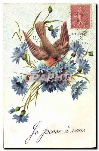 Cartes postales Fantaisie Fleurs Oiseau Je Pense A Vous