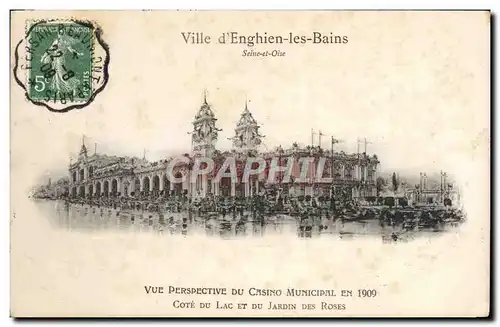 Cartes postales Ville D&#39Enghien Les Bains Seine Et Oise Vue perspective du casino en 1909 Cote du lac et du j