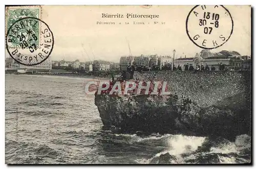 Cartes postales Biarritz Pittoresque Pecheurs a la ligne Peche