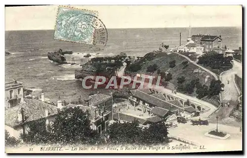 Cartes postales Biarritz Les Bains Du Port Fieux Le Rocher De La Vierge Et Le Semaphore