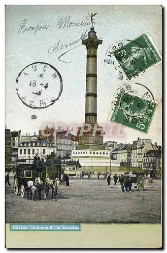 Cartes postales Paris Colonne De La Bastille Caleche Chevaux