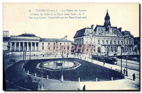 Ansichtskarte AK Tours Le Palais De Justice L&#39hotel de ville et la place Tramway