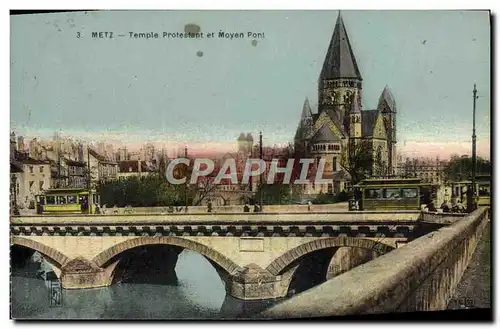 Cartes postales Metz Temple Protestant Et Moyen Pont