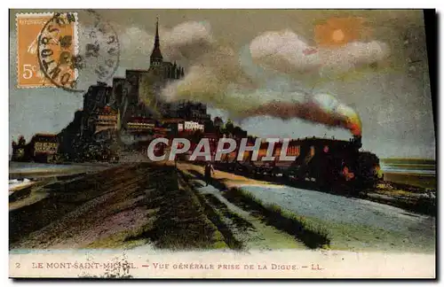 Cartes postales Le Mont Saint Michel Vue generale prise de la digue Train