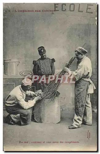 Cartes postales L&#39Inspection Aux Cuisines Ecole Militaria