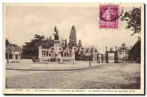 Cartes postales Lyon Monument des Enfants du Rhone et entree du parc de la Tete d&#39Or