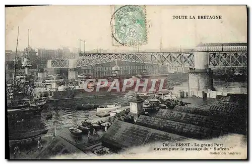 Cartes postales Brest Le grand Port ouvert pour le passage du Suffren Bateau