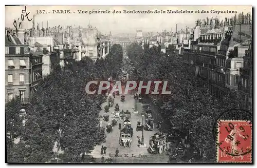 Cartes postales Paris Vue Generale des Boulevards de la Madeleine et des Capucines