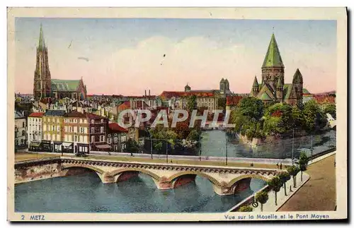 Cartes postales Metz Vue Sur la Moselle et le Pont Moyen