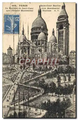 Cartes postales Paris La Basilique du Sacre Coeur avec l&#39escalier monumental