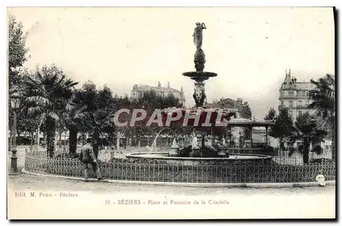 Ansichtskarte AK Beziers Place et Fontaine de la Citadelle