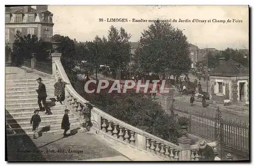 Cartes postales Limoges Escalier Monumental du Jardin d'Orsay et champ de foire Cachet Regiment d'infanter