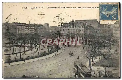 Cartes postales Paris Panorama de la Place d&#39Italie Vers la Mairie du 13eme Tramway