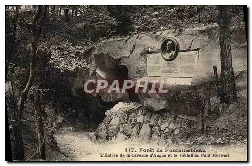 Cartes postales Foret de Fontainebleau L&#39Entree de la Caverne d&#39Augas et le medaillon Paul Merwart