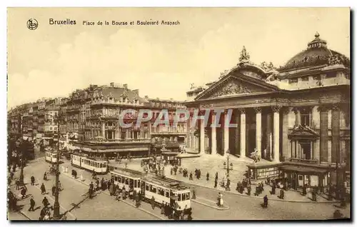 Cartes postales Bruxelles Place de la Bourse et Boulevard Anspach Tramway
