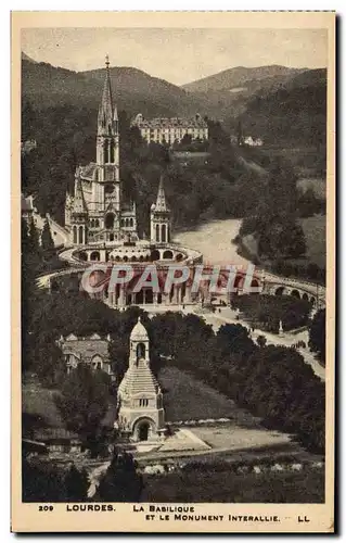 Ansichtskarte AK Lourdes La Basilique et le monument interallie